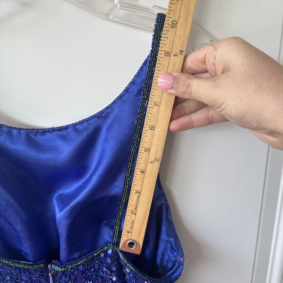 VTG‎ Y2K Scala Beaded 100% Silk Gown Prom Dress Formal Size L Blue 90s Fairy - Picture 14 of 14